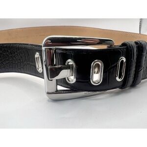 Michael Kors NWT Women's Black Leather Belt. Reptile Textured. 40" Silver Hardwa